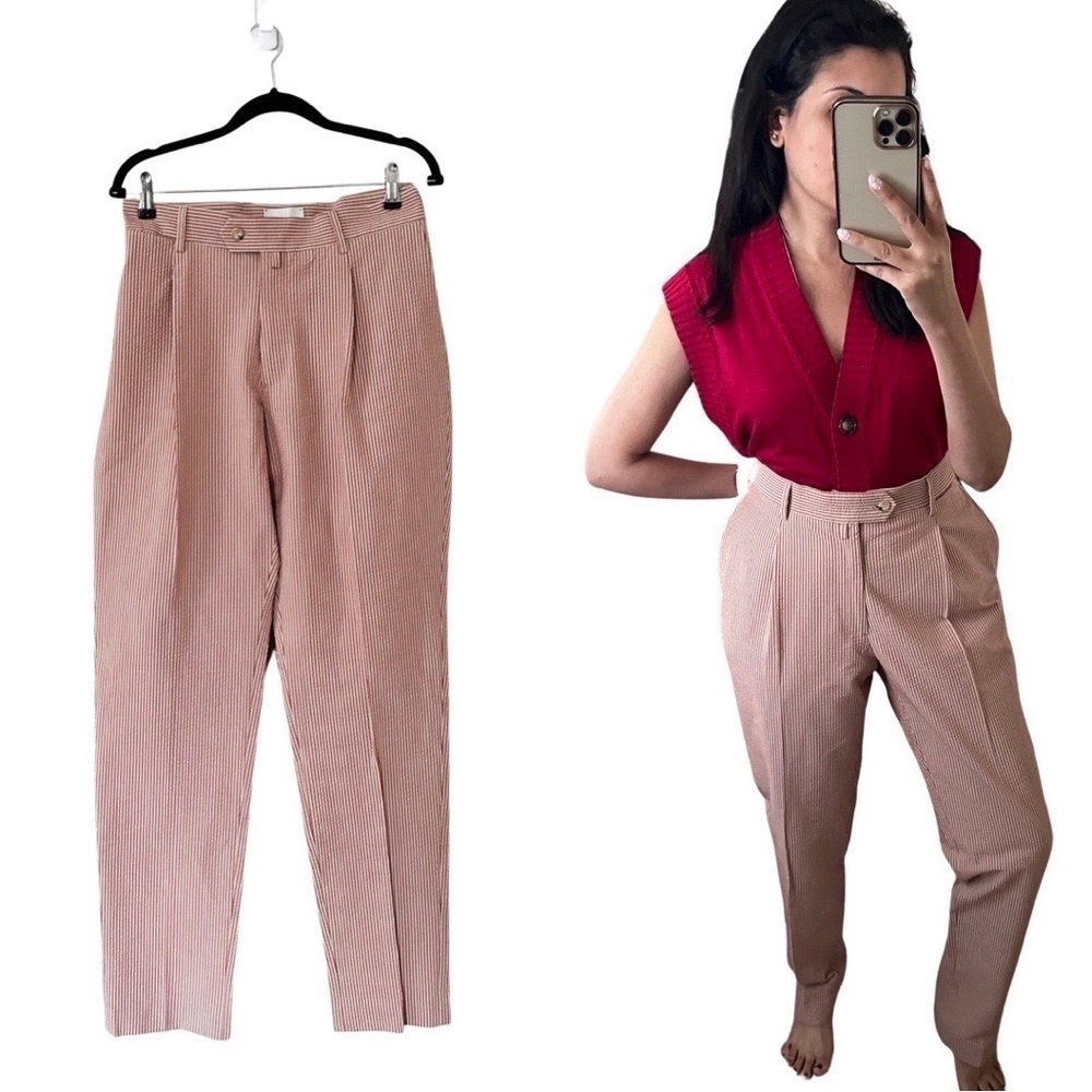 ARJE The Jona Single Pleat Crickled Cotton Stripes Pants Red Large